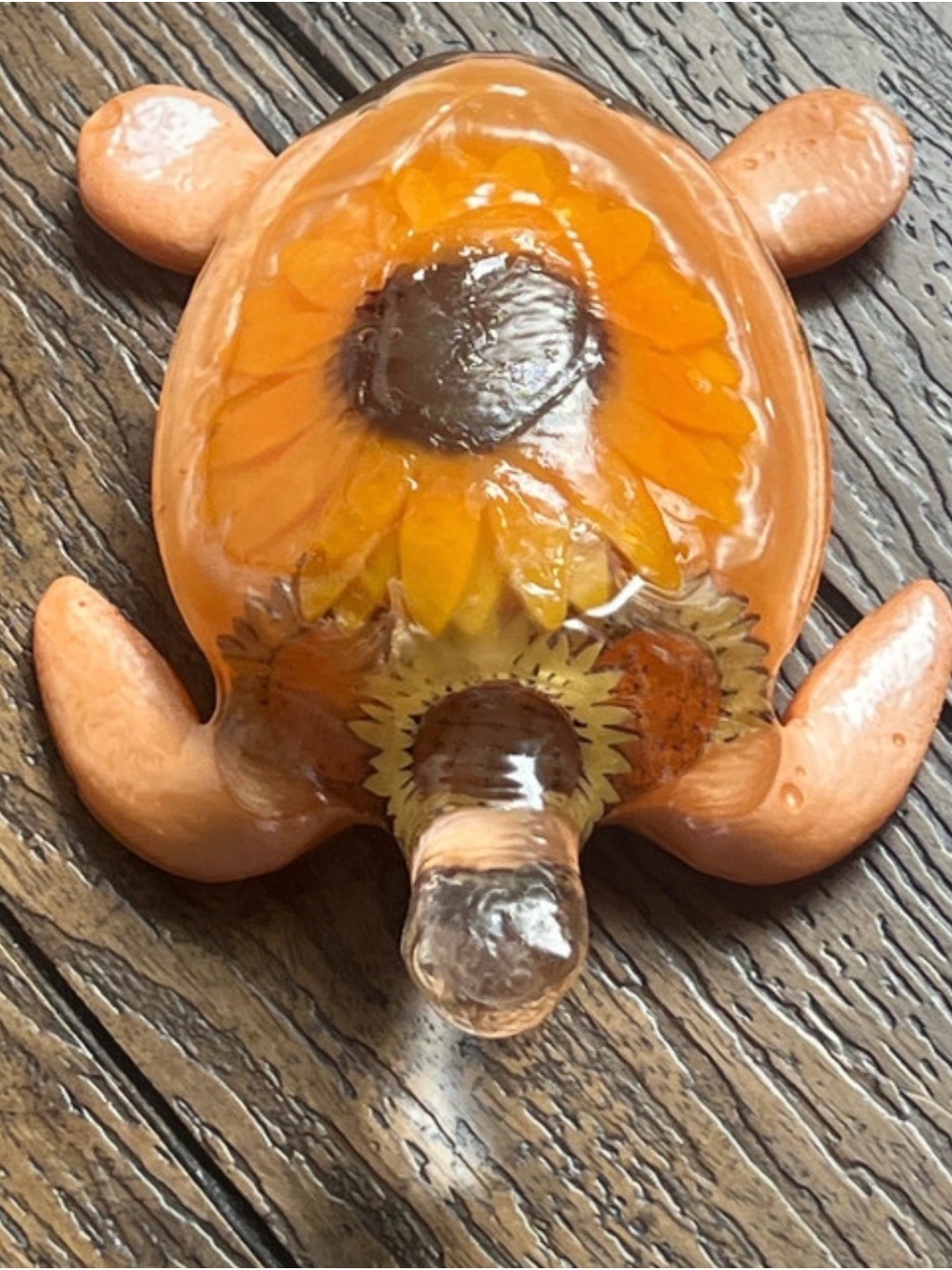 Sunflower Orange Handmade Resin Turtle